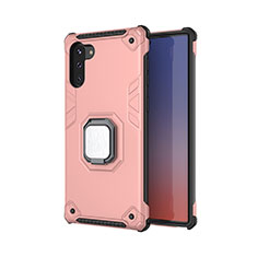 Funda Bumper Silicona y Plastico Mate Carcasa con Magnetico Anillo de dedo Soporte T01 para Samsung Galaxy Note 10 Oro Rosa