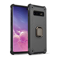 Funda Bumper Silicona y Plastico Mate Carcasa con Magnetico Anillo de dedo Soporte T01 para Samsung Galaxy S10 Plus Gris