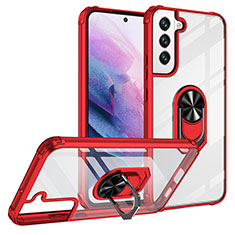 Funda Bumper Silicona y Plastico Mate Carcasa con Magnetico Anillo de dedo Soporte T01 para Samsung Galaxy S21 Plus 5G Rojo