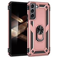 Funda Bumper Silicona y Plastico Mate Carcasa con Magnetico Anillo de dedo Soporte T02 para Samsung Galaxy S24 5G Oro Rosa