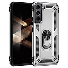 Funda Bumper Silicona y Plastico Mate Carcasa con Magnetico Anillo de dedo Soporte T02 para Samsung Galaxy S24 5G Plata