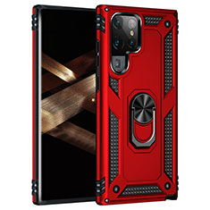 Funda Bumper Silicona y Plastico Mate Carcasa con Magnetico Anillo de dedo Soporte T02 para Samsung Galaxy S24 Ultra 5G Rojo