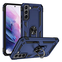 Funda Bumper Silicona y Plastico Mate Carcasa con Magnetico Anillo de dedo Soporte T03 para Samsung Galaxy S21 Plus 5G Azul