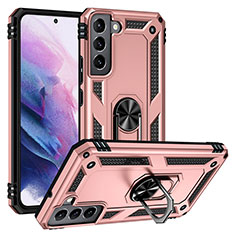 Funda Bumper Silicona y Plastico Mate Carcasa con Magnetico Anillo de dedo Soporte T03 para Samsung Galaxy S22 Plus 5G Oro Rosa