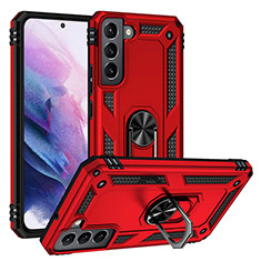 Funda Bumper Silicona y Plastico Mate Carcasa con Magnetico Anillo de dedo Soporte T03 para Samsung Galaxy S22 Plus 5G Rojo
