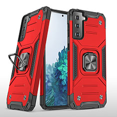 Funda Bumper Silicona y Plastico Mate Carcasa con Magnetico Anillo de dedo Soporte T04 para Samsung Galaxy S21 Plus 5G Rojo