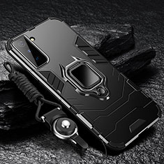 Funda Bumper Silicona y Plastico Mate Carcasa con Magnetico Anillo de dedo Soporte T06 para Samsung Galaxy S21 FE 5G Negro