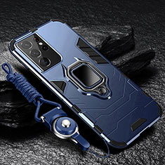 Funda Bumper Silicona y Plastico Mate Carcasa con Magnetico Anillo de dedo Soporte T06 para Samsung Galaxy S23 Ultra 5G Azul