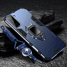 Funda Bumper Silicona y Plastico Mate Carcasa con Magnetico Anillo de dedo Soporte T06 para Samsung Galaxy S24 5G Azul