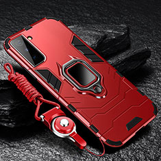 Funda Bumper Silicona y Plastico Mate Carcasa con Magnetico Anillo de dedo Soporte T06 para Samsung Galaxy S24 5G Rojo