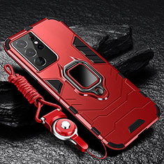 Funda Bumper Silicona y Plastico Mate Carcasa con Magnetico Anillo de dedo Soporte T06 para Samsung Galaxy S24 Ultra 5G Rojo