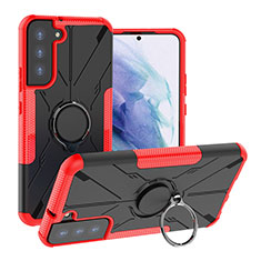 Funda Bumper Silicona y Plastico Mate Carcasa con Magnetico Anillo de dedo Soporte T08 para Samsung Galaxy S21 Plus 5G Rojo