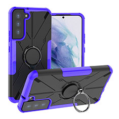 Funda Bumper Silicona y Plastico Mate Carcasa con Magnetico Anillo de dedo Soporte T08 para Samsung Galaxy S23 Plus 5G Morado