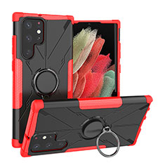 Funda Bumper Silicona y Plastico Mate Carcasa con Magnetico Anillo de dedo Soporte T08 para Samsung Galaxy S23 Ultra 5G Rojo