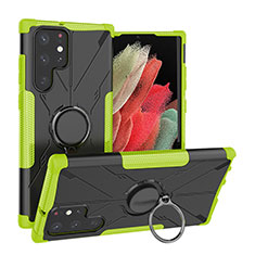 Funda Bumper Silicona y Plastico Mate Carcasa con Magnetico Anillo de dedo Soporte T08 para Samsung Galaxy S23 Ultra 5G Verde