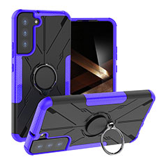 Funda Bumper Silicona y Plastico Mate Carcasa con Magnetico Anillo de dedo Soporte T08 para Samsung Galaxy S24 Plus 5G Morado