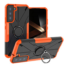 Funda Bumper Silicona y Plastico Mate Carcasa con Magnetico Anillo de dedo Soporte T08 para Samsung Galaxy S24 Plus 5G Naranja