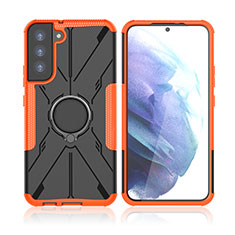 Funda Bumper Silicona y Plastico Mate Carcasa con Magnetico Anillo de dedo Soporte T09 para Samsung Galaxy S21 5G Naranja