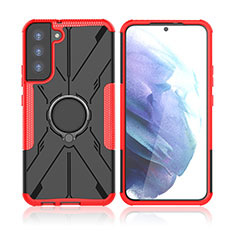 Funda Bumper Silicona y Plastico Mate Carcasa con Magnetico Anillo de dedo Soporte T09 para Samsung Galaxy S21 FE 5G Rojo