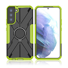 Funda Bumper Silicona y Plastico Mate Carcasa con Magnetico Anillo de dedo Soporte T09 para Samsung Galaxy S22 5G Verde