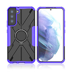 Funda Bumper Silicona y Plastico Mate Carcasa con Magnetico Anillo de dedo Soporte T09 para Samsung Galaxy S23 5G Morado