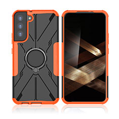 Funda Bumper Silicona y Plastico Mate Carcasa con Magnetico Anillo de dedo Soporte T09 para Samsung Galaxy S24 Plus 5G Naranja