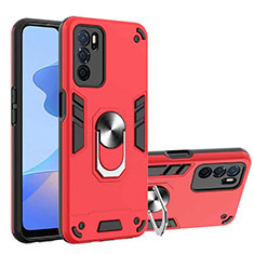 Funda Bumper Silicona y Plastico Mate Carcasa con Magnetico Anillo de dedo Soporte Y01B para Oppo A16s Rojo