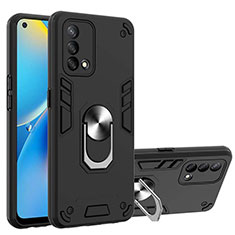 Funda Bumper Silicona y Plastico Mate Carcasa con Magnetico Anillo de dedo Soporte Y01B para Oppo A74 4G Negro