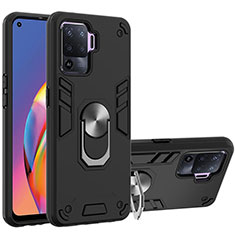 Funda Bumper Silicona y Plastico Mate Carcasa con Magnetico Anillo de dedo Soporte Y01B para Oppo A94 4G Negro