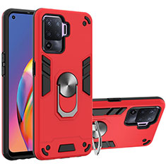 Funda Bumper Silicona y Plastico Mate Carcasa con Magnetico Anillo de dedo Soporte Y01B para Oppo A94 4G Rojo