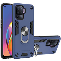 Funda Bumper Silicona y Plastico Mate Carcasa con Magnetico Anillo de dedo Soporte Y01B para Oppo Reno5 Lite Azul