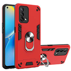 Funda Bumper Silicona y Plastico Mate Carcasa con Magnetico Anillo de dedo Soporte Y01B para Oppo Reno6 Lite Rojo