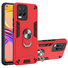 Funda Bumper Silicona y Plastico Mate Carcasa con Magnetico Anillo de dedo Soporte Y01B para Realme 8 4G Rojo