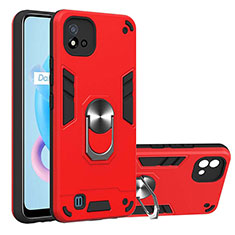 Funda Bumper Silicona y Plastico Mate Carcasa con Magnetico Anillo de dedo Soporte Y01B para Realme C11 (2021) Rojo