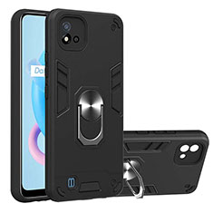 Funda Bumper Silicona y Plastico Mate Carcasa con Magnetico Anillo de dedo Soporte Y01B para Realme C20A Negro