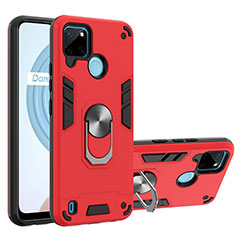 Funda Bumper Silicona y Plastico Mate Carcasa con Magnetico Anillo de dedo Soporte Y01B para Realme C25Y India Rojo