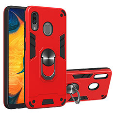 Funda Bumper Silicona y Plastico Mate Carcasa con Magnetico Anillo de dedo Soporte Y01B para Samsung Galaxy A30 Rojo