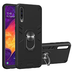 Funda Bumper Silicona y Plastico Mate Carcasa con Magnetico Anillo de dedo Soporte Y01B para Samsung Galaxy A50S Negro