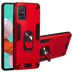 Funda Bumper Silicona y Plastico Mate Carcasa con Magnetico Anillo de dedo Soporte Y01B para Samsung Galaxy A51 4G Rojo