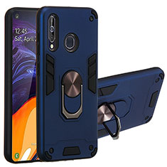 Funda Bumper Silicona y Plastico Mate Carcasa con Magnetico Anillo de dedo Soporte Y01B para Samsung Galaxy A60 Azul