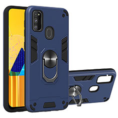 Funda Bumper Silicona y Plastico Mate Carcasa con Magnetico Anillo de dedo Soporte Y01B para Samsung Galaxy M30s Azul