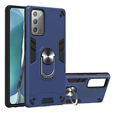 Funda Bumper Silicona y Plastico Mate Carcasa con Magnetico Anillo de dedo Soporte Y01B para Samsung Galaxy Note 20 5G Azul