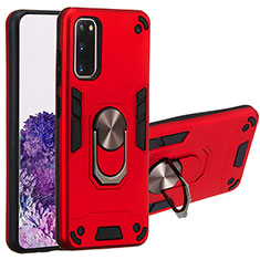 Funda Bumper Silicona y Plastico Mate Carcasa con Magnetico Anillo de dedo Soporte Y01B para Samsung Galaxy S20 Rojo