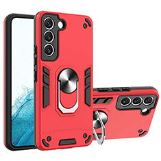 Funda Bumper Silicona y Plastico Mate Carcasa con Magnetico Anillo de dedo Soporte Y01B para Samsung Galaxy S21 FE 5G Rojo