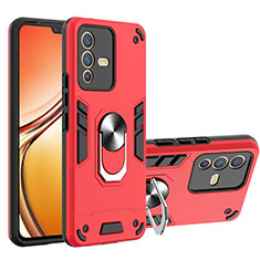 Funda Bumper Silicona y Plastico Mate Carcasa con Magnetico Anillo de dedo Soporte Y01B para Vivo V23 5G Rojo