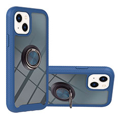 Funda Bumper Silicona y Plastico Mate Carcasa con Magnetico Anillo de dedo Soporte YB1 para Apple iPhone 13 Azul