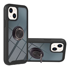 Funda Bumper Silicona y Plastico Mate Carcasa con Magnetico Anillo de dedo Soporte YB1 para Apple iPhone 13 Negro