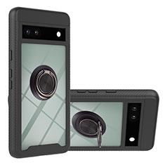 Funda Bumper Silicona y Plastico Mate Carcasa con Magnetico Anillo de dedo Soporte YB1 para Google Pixel 7a 5G Negro