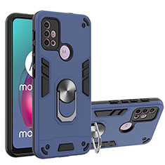 Funda Bumper Silicona y Plastico Mate Carcasa con Magnetico Anillo de dedo Soporte YB1 para Motorola Moto G10 Power Azul
