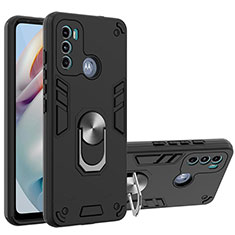 Funda Bumper Silicona y Plastico Mate Carcasa con Magnetico Anillo de dedo Soporte YB1 para Motorola Moto G60 Negro